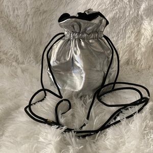 Silver bucket bag.